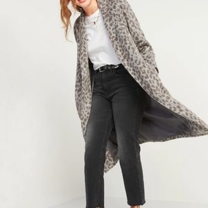 Oversized soft-brushed leopard print tie-belt coat